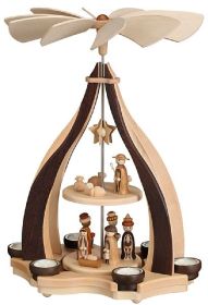 Design-Pyramide, Wenge/Hainbuche, mit Christi Geburt für 6 Teelichter Design-Pyramide, Wenge/Hainbuche, mit Christi Geburt für 6 Teelichter