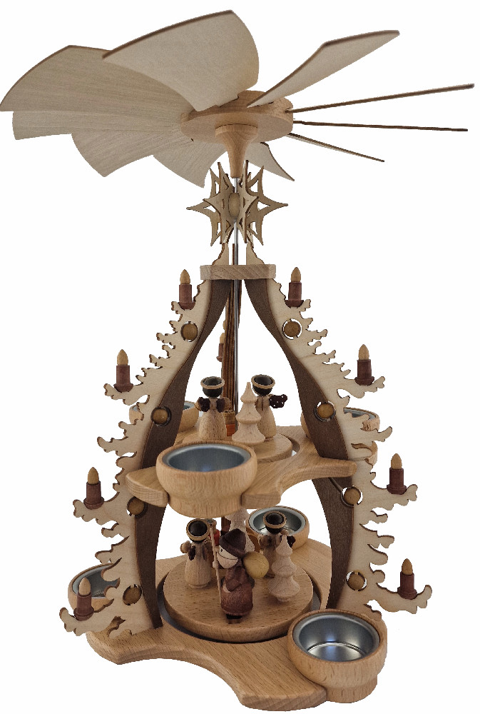 Tischpyramide Bescherung, natur, 2-stöckig, für 6 Teelichter