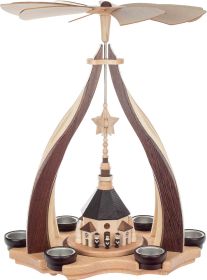 Design-Pyramide, Wenge/Hainbuche, mit Seiffener Kirche für 6 Teelichter