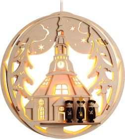 Fensterbild Seiffener Kirche mit Kurrendefiguren Fensterbild Seiffener Kirche mit Kurrendefiguren